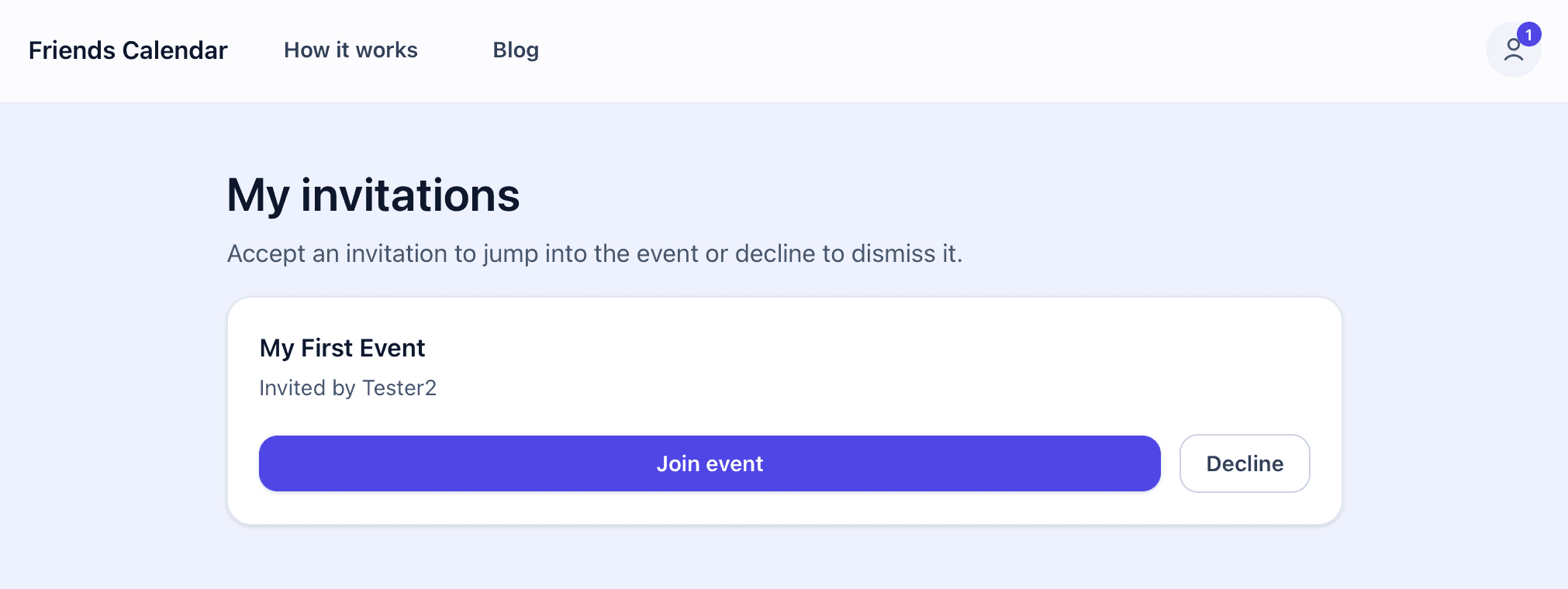 Screenshot showing the invitations page